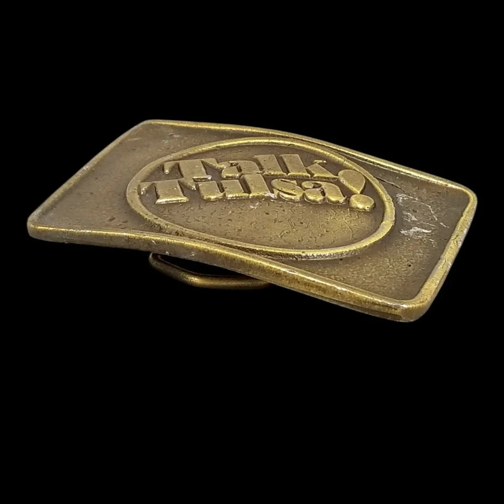 B & F Buckles Belt Buckle Talk Tulsa‎ Vintage Brass Plated Rectangular Western